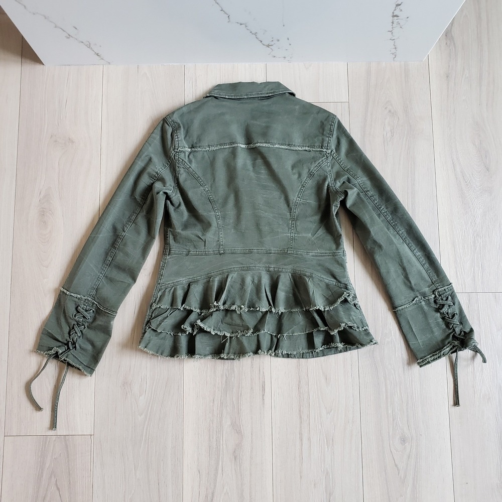 Free People Jacket Womens M Military Ruffle Peplum Lace Up Cuff 2013 Spring - Picture 4 of 10